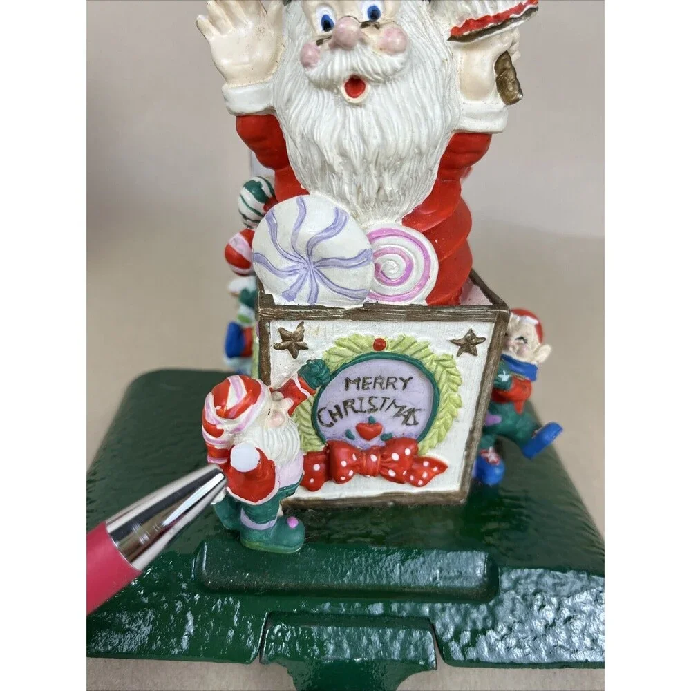Vintage‎ Giny Inc Cast Iron Santa In A Box Adjustable Christmas Stocking Holder